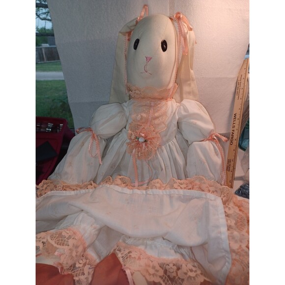 24' HandMade Beautiful Cloth Bunny Rabbit in lace dress pantaloons & shoes ! - Picture 1 of 13